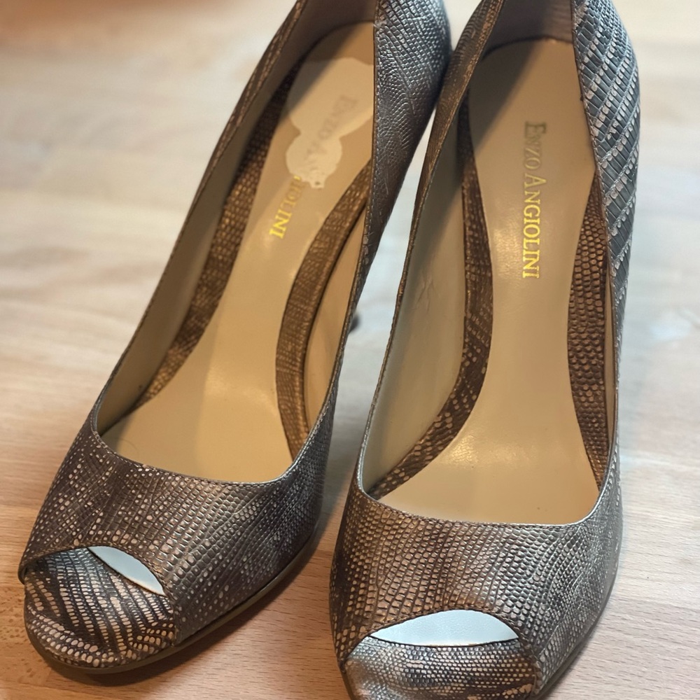 Enzo Angiolini Snakeskin Pattern Peep-Toe Heels